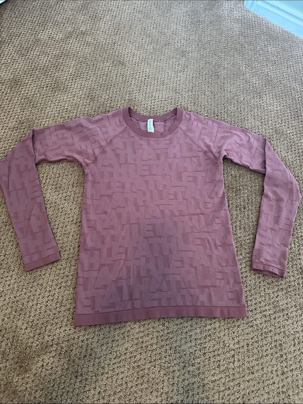 Mauve Long Sleeve Athleta logo Top- small